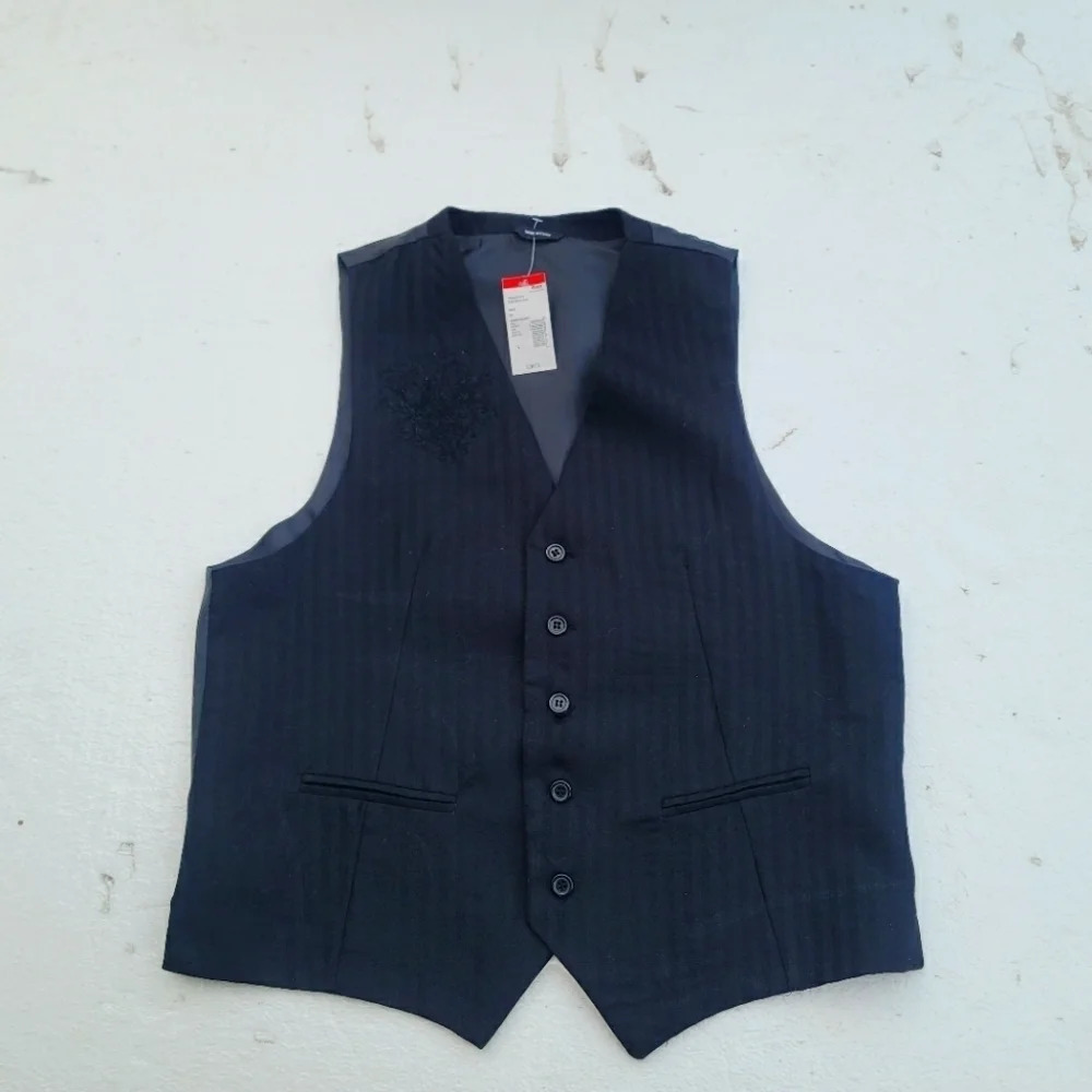 NWT Eighty Eight Platinum Young Men's L Large Vest Solid Black Picture Wedding